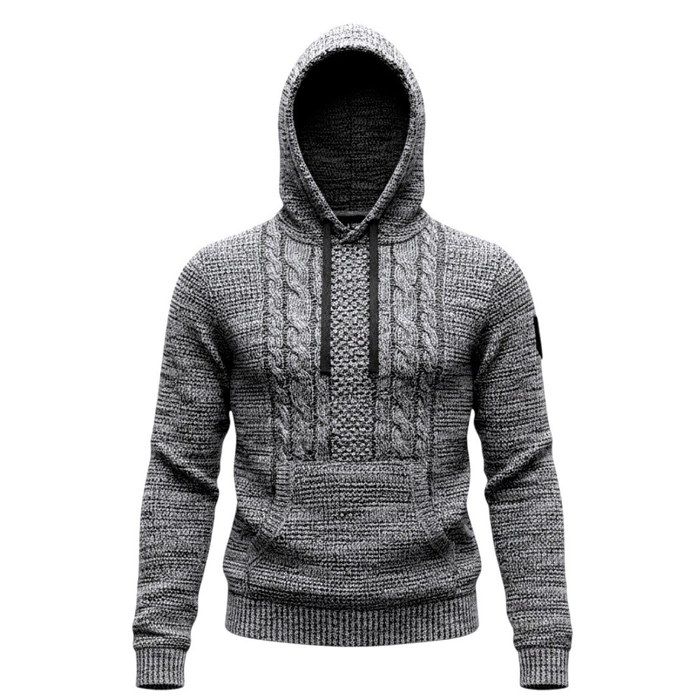 Darkblack Womens Grey Marled Cable Knit Pullover Hoodie Sweater Size S